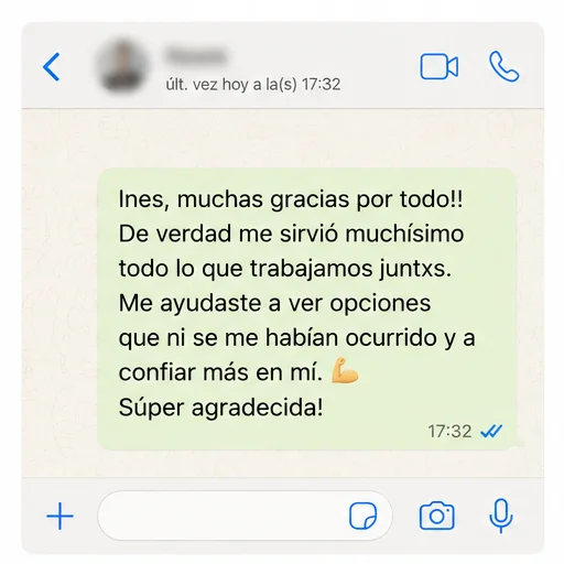 Captura de WhatsApp: agradecimiento de un joven tras su proceso de orientación vocacional con Vuelo Propio