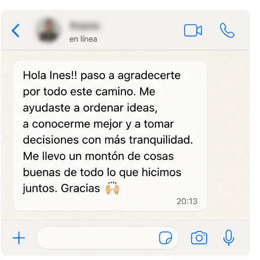 Captura de WhatsApp: agradecimiento de un joven tras su proceso de orientación vocacional con Vuelo Propio