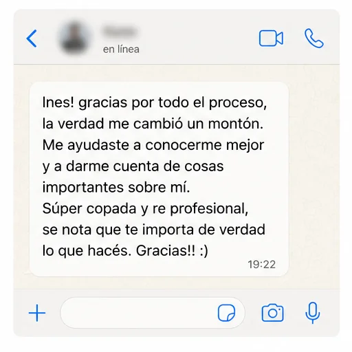 Captura de WhatsApp: agradecimiento de un joven tras su proceso de orientación vocacional con Vuelo Propio