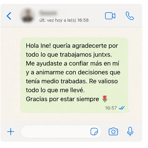 Captura de WhatsApp: agradecimiento de un joven tras su proceso de orientación vocacional con Vuelo Propio